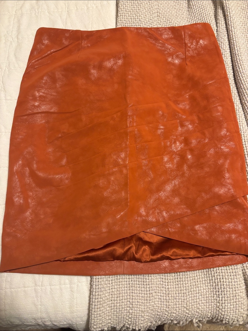 Guess Orange Leather Mini Skirt with Overlap Front